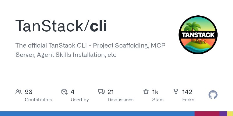 GitHub - TanStack/cli: The official TanStack CLI - Project Scaffolding, MCP Server, Agent Skills Installation, etc