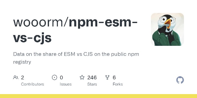 GitHub - wooorm/npm-esm-vs-cjs: Data on the share of ESM vs CJS on the public npm registry