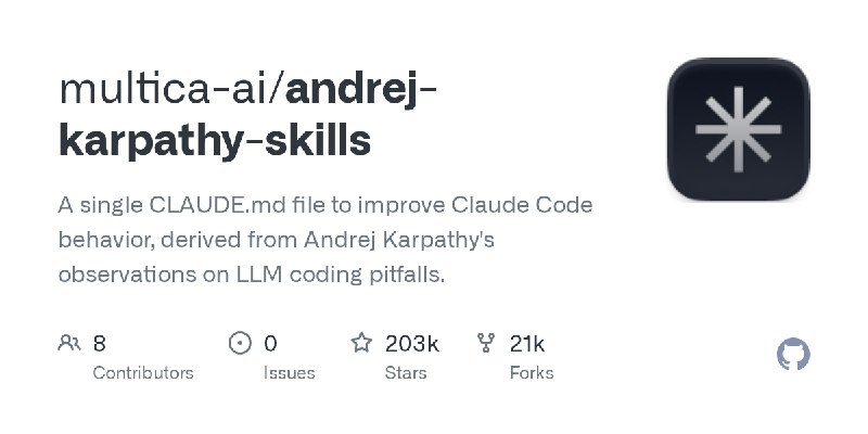 GitHub - multica-ai/andrej-karpathy-skills: A single CLAUDE.md file to improve Claude Code behavior, derived from Andrej Karpathy's…