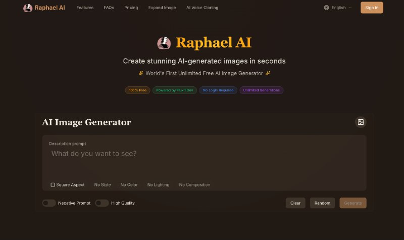 Raphael AI - 免费无限制 AI 图片生成器
