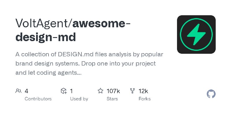 GitHub - VoltAgent/awesome-design-md: A collection of DESIGN.md files analysis by popular brand design systems. Drop one into your…
