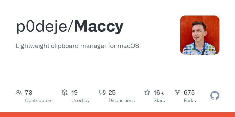 GitHub - p0deje/Maccy: Lightweight clipboard manager for macOS