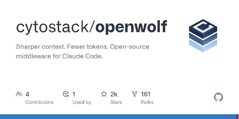GitHub - cytostack/openwolf: Sharper context. Fewer tokens. Open-source middleware for Claude Code.