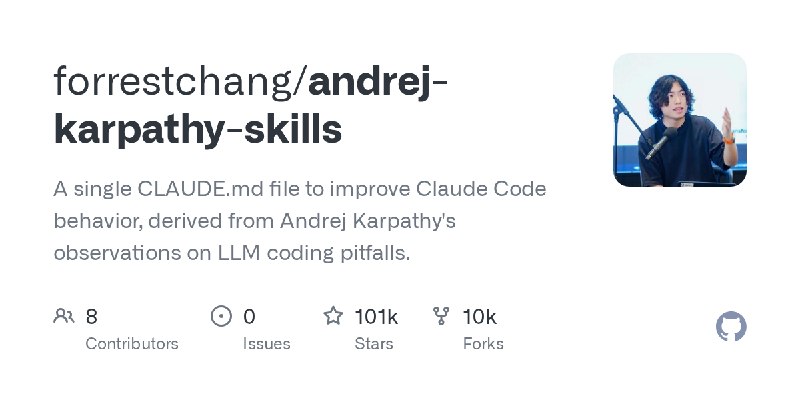 GitHub - forrestchang/andrej-karpathy-skills: A single CLAUDE.md file to improve Claude Code behavior, derived from Andrej Karpathy's…