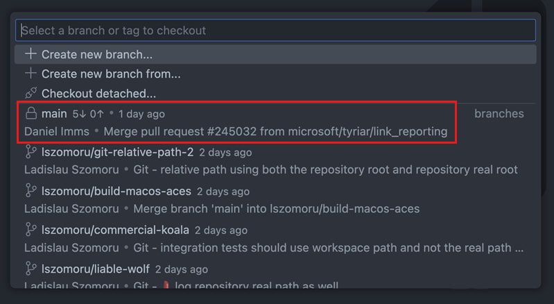 #VScode 打开/关闭git 分支切换时候是否展示提交详情 git.showReferenceDetails